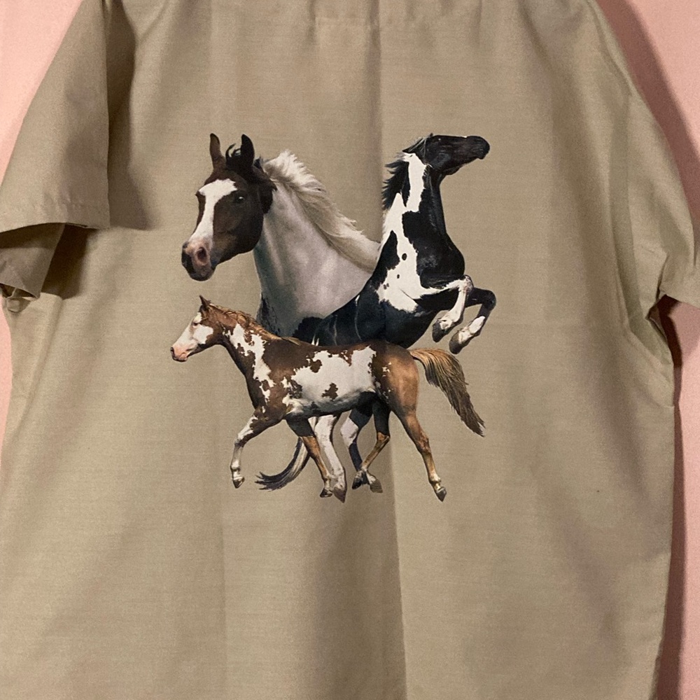 Beige Scrub Top with Horseshoe Pattern